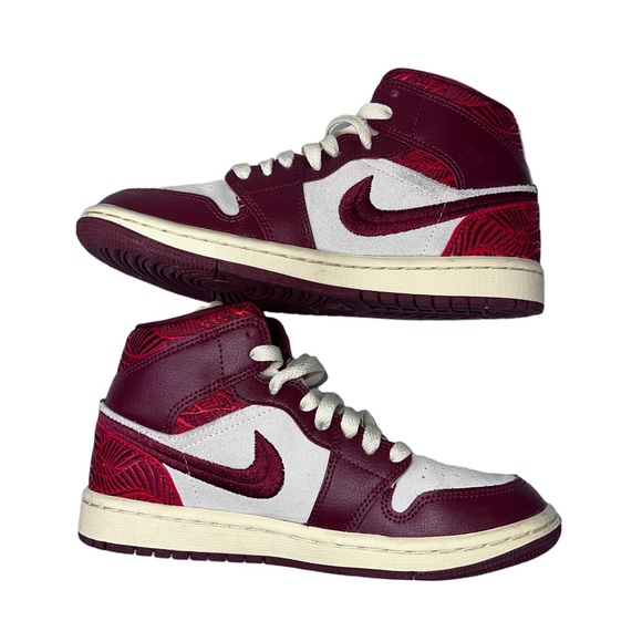 Air Jordan 1 Mid Burgundy Maroon Cream/Ivory Youth 6Y DZ2820-601 - Picture 8 of 11